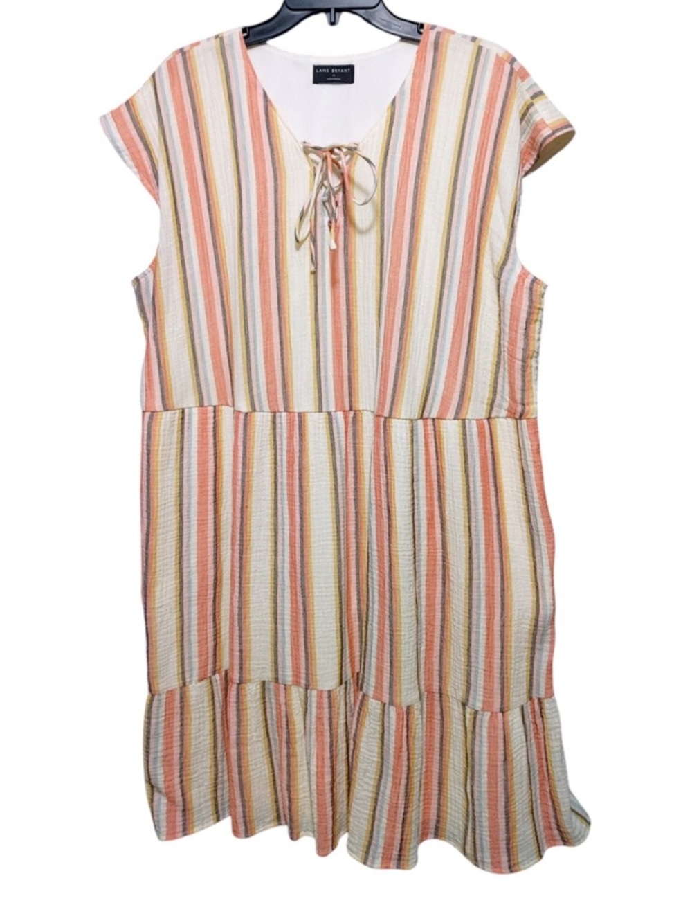 Lane Bryant lace-up swing dress, tiered skirt and hip pockets, 100% Cotton. 18 - Picture 4 of 11